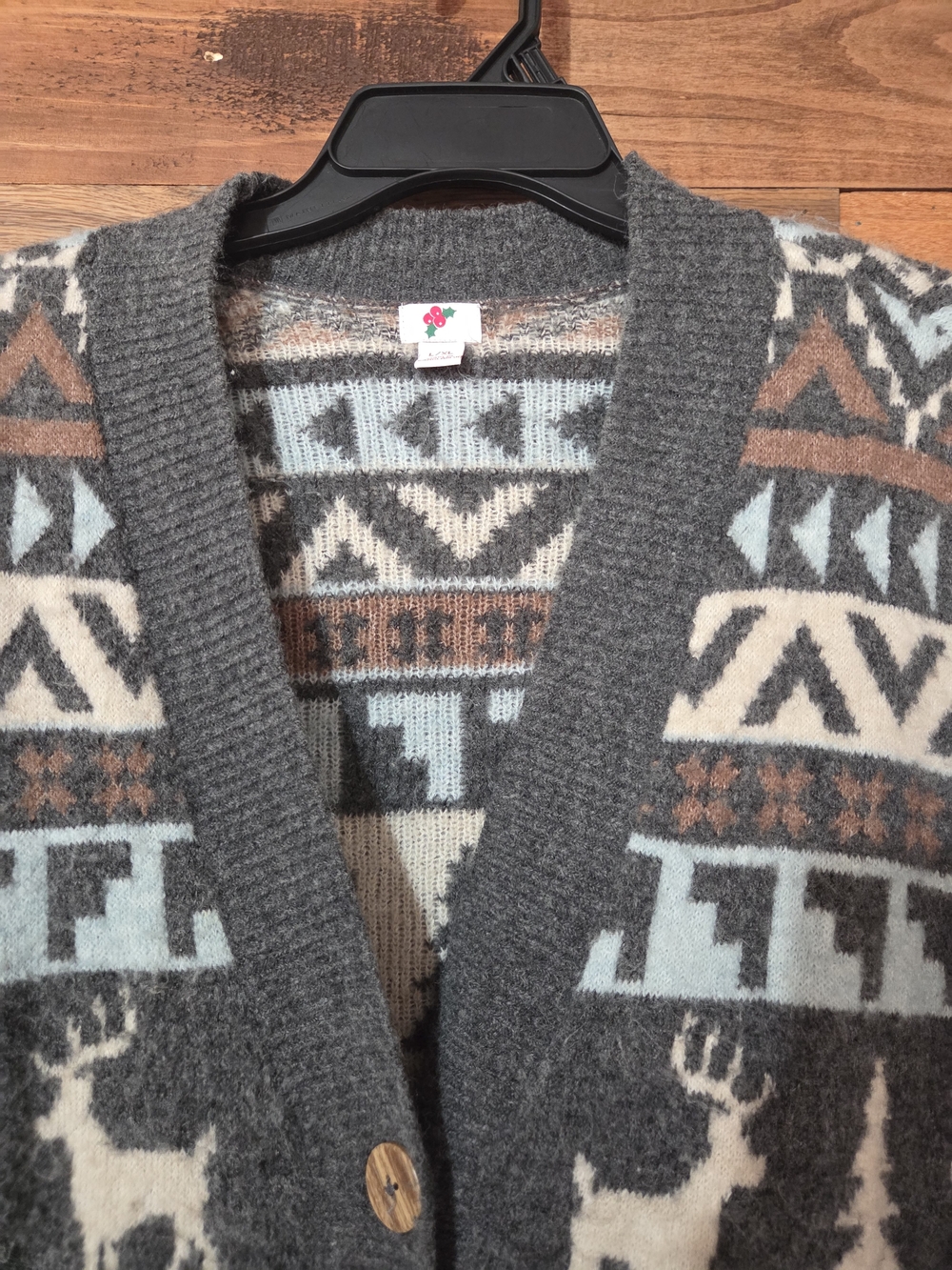 Cozy Fair Isle Reindeer Cardigan Button Down Cabincore Nordic Winter Sz L/XL - Picture 2 of 7